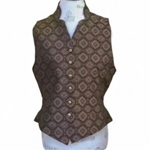 NWT! Linda Allard Ellen Tracy Vintage Print Vest With Mandarin Collar Size 12